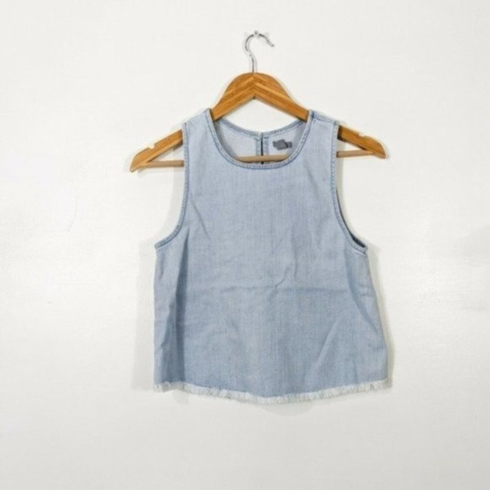 AERIE Light Blue Chambray Raw Hem Flyaway Tank Top Small - Picture 2 of 8